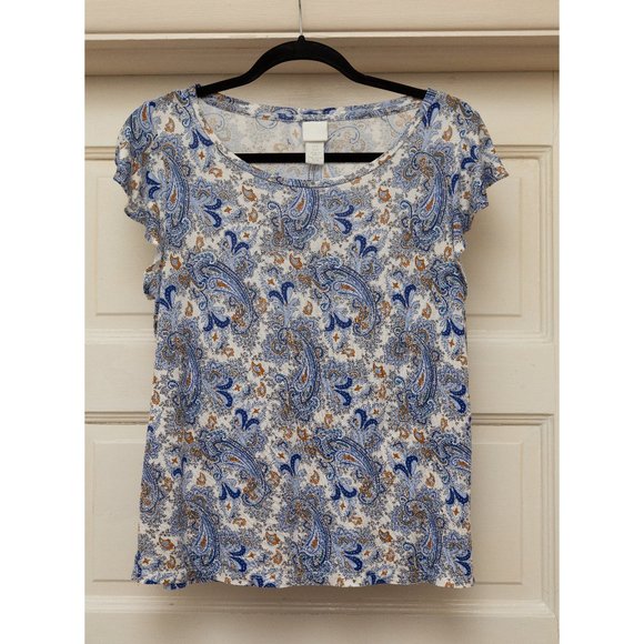 H&M Flowy Short Sleeve Paisley Blue Tee - Picture 1 of 4